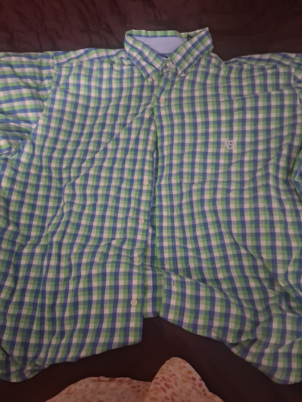 Chaps Green and Blue Gingham Button-Down Shirt